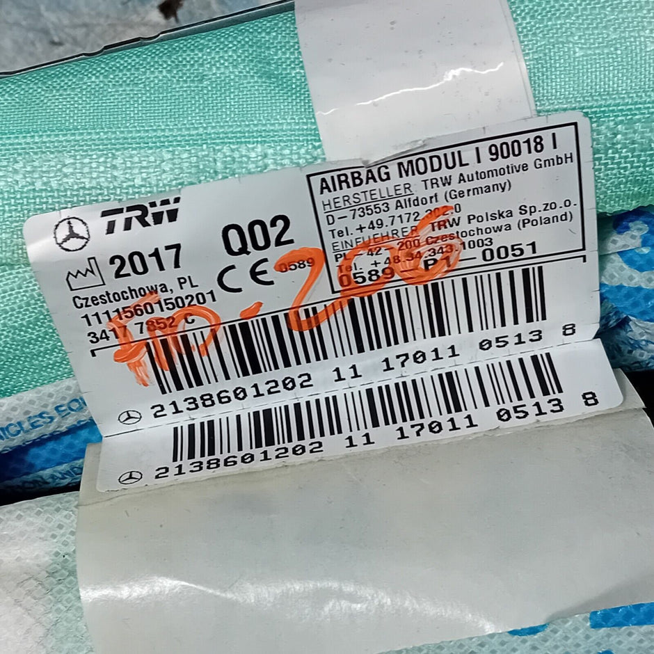MERCEDES E220 CURTAIN AIR BAG 2138601202 RIGHT W213  ESTATE 2020 FM206