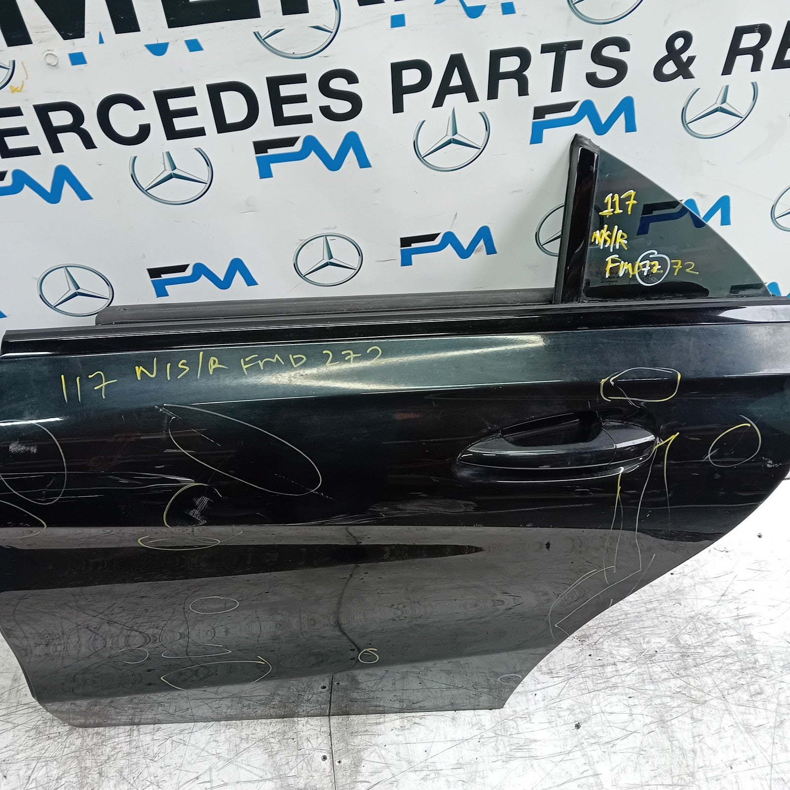 MERCEDES BENZ CLA W117 PASSENGER REAR DOOR NSR 2013-19 BLACK COMPLETE FMD272