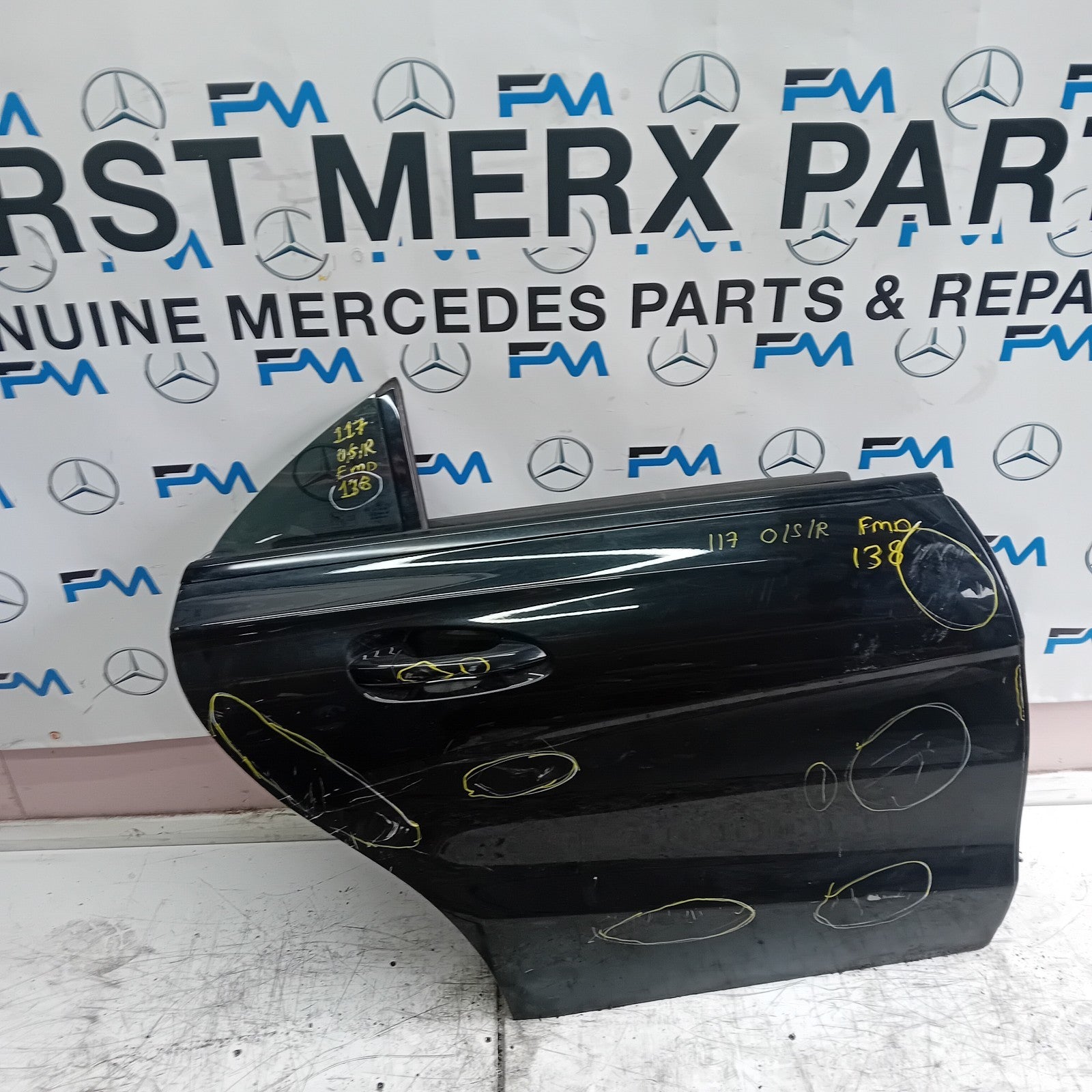 MERCEDES BENZ CLA W117 DRIVER SIDE REAR DOOR O/S/R BLACK COMPLETE FMD138