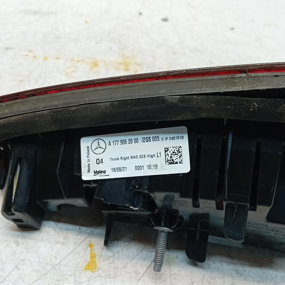 MERCEDES A-CLASS W177 DRIVER RIGHT OS REAR INNER TAIL LIGHT A1779062000 FMT244