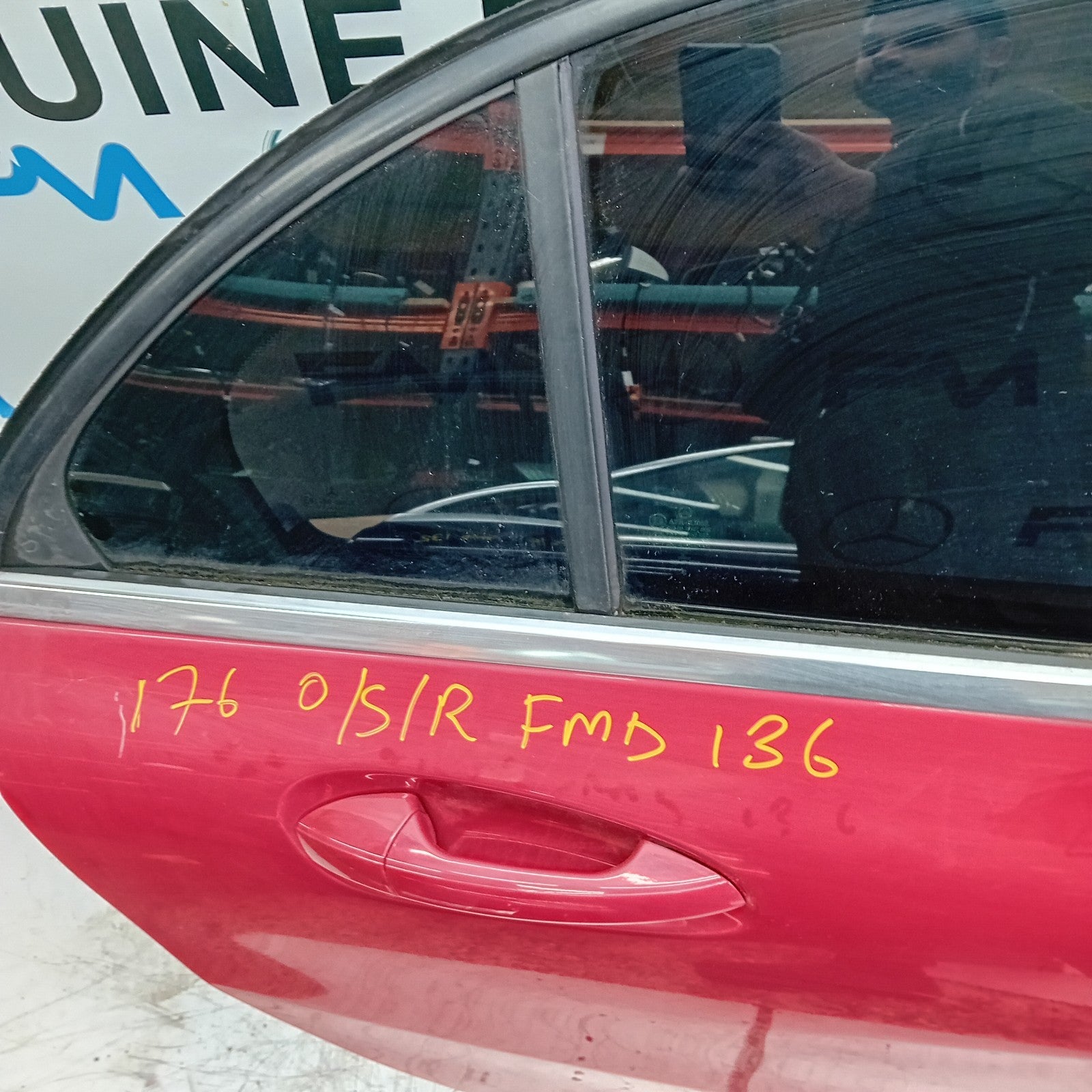 MERCEDES BENZ  A-CLASS W176 DRIVER SIDE REAR DOOR O/S/R RED COMPLETE FMD136