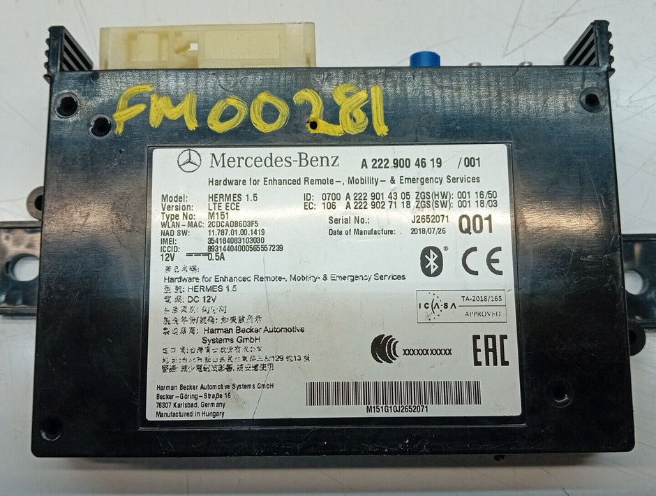 Mercedes W205 W213 Bluetooth Hermes LTE Control Unit Module  A2139002210 FM00281