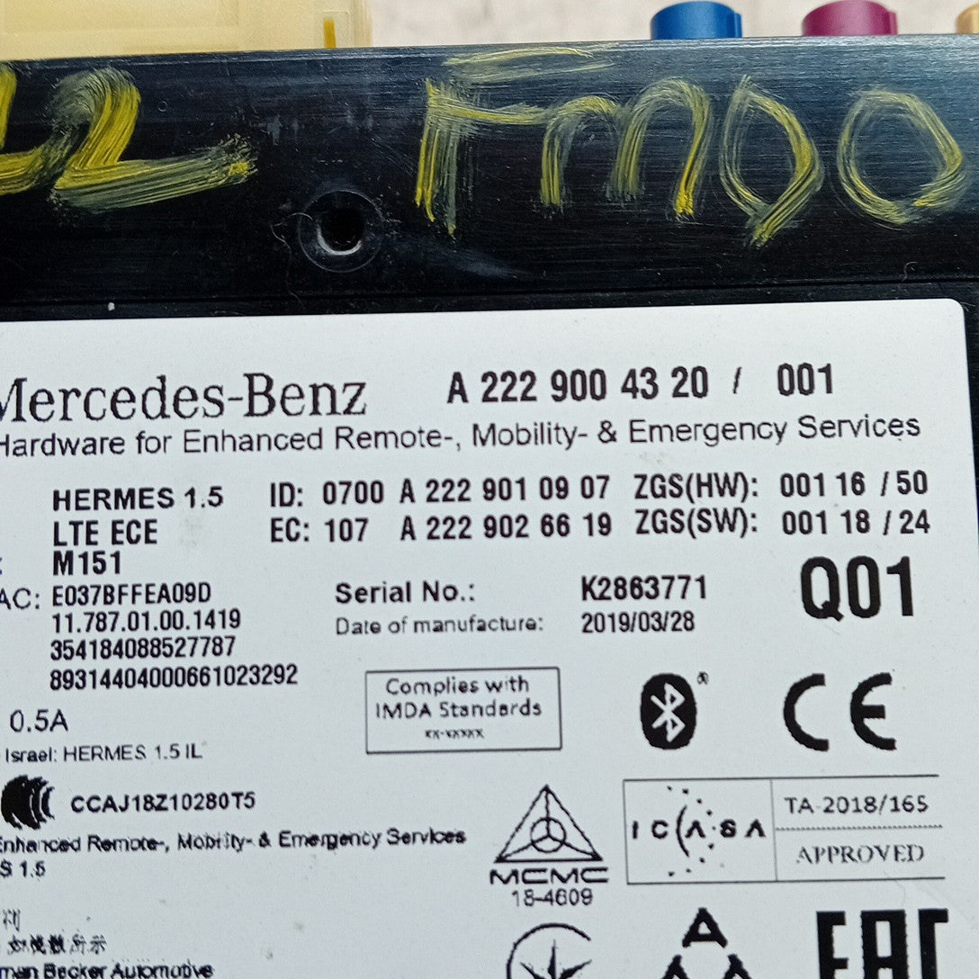 Mercedes S-CLASS W222 Bluetooth Hermes LTE Control  Module A2229004320 FM001531