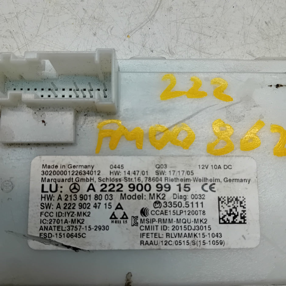 MERCEDES BENZ S-CLASS KEYLESS GO CONTROL UNIT W222 A2229009915 FM00862