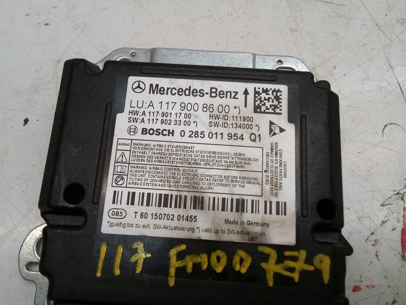 MERCEDES CLA AIRBAG CONTROL MODULE W117 A1179008600 FM00779