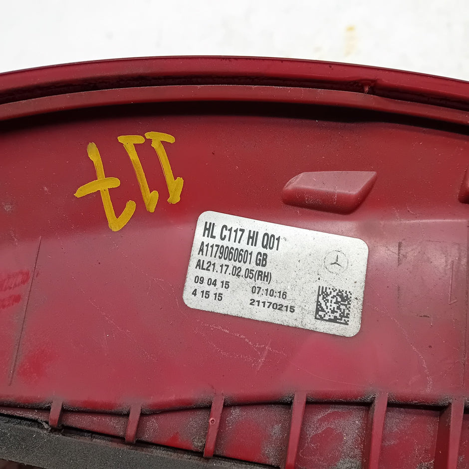 MERCEDES CLA W117 DRIVER SIDE OS REAR TAIL LIGHT A1179060601 2017 FMT00878
