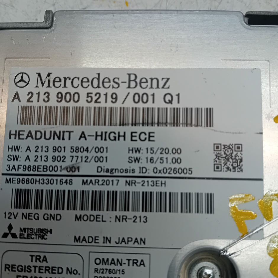 MERCEDES BENZ E-CLASS W213 2018 RADIO CD STEREO HEAD UNIT A2139005219 FM00809