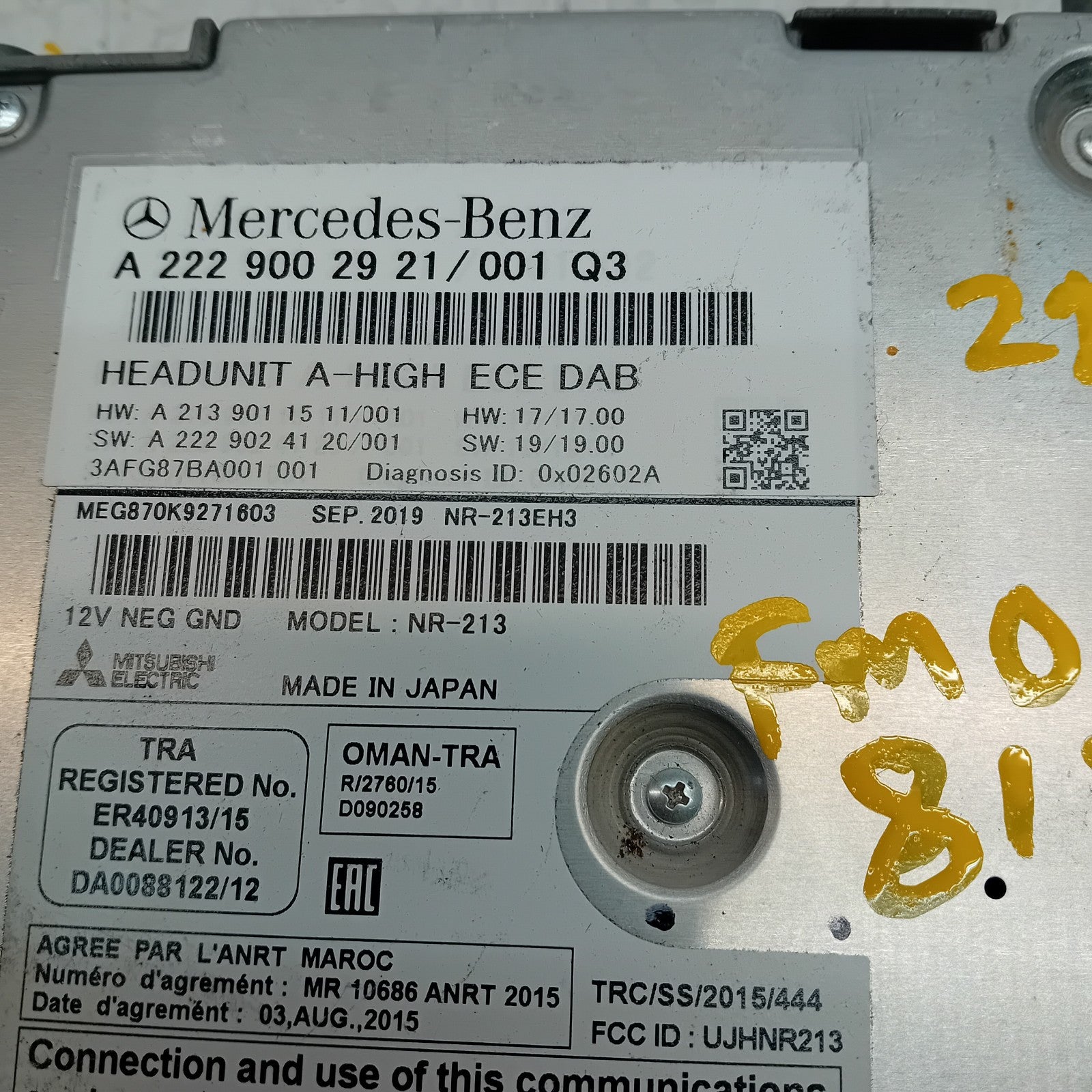 MERCEDES BENZ S-CLASS W222 2018 RADIO CD STEREO HEAD UNIT A2229002921 FM00811