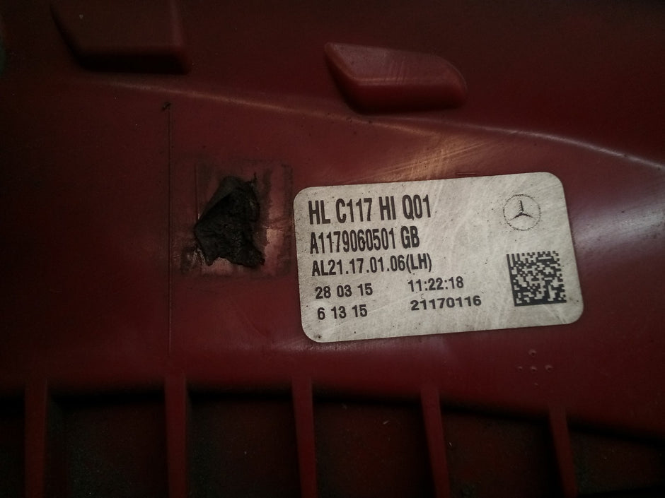 MERCEDES CLA W117 PASSENGER SIDE LEFT NS REAR TAIL LIGHT A1179060501 2015 FMT213
