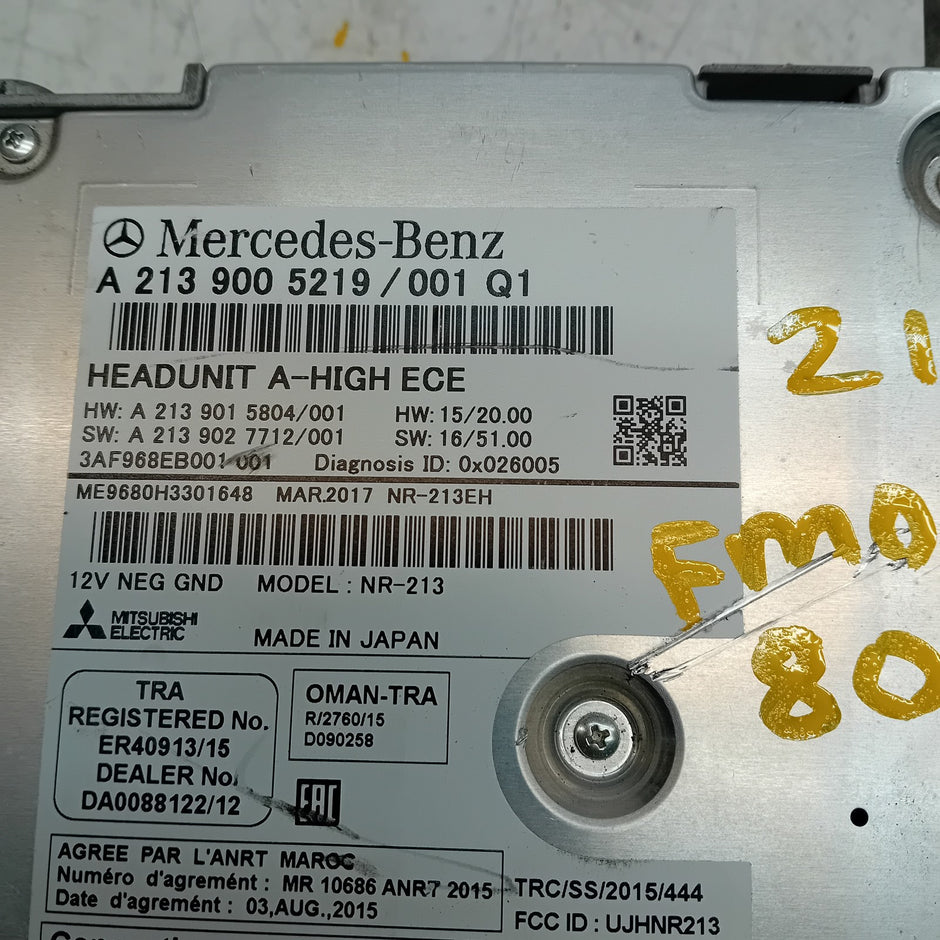 MERCEDES BENZ E-CLASS W213 2018 RADIO CD STEREO HEAD UNIT A2139005219 FM00809
