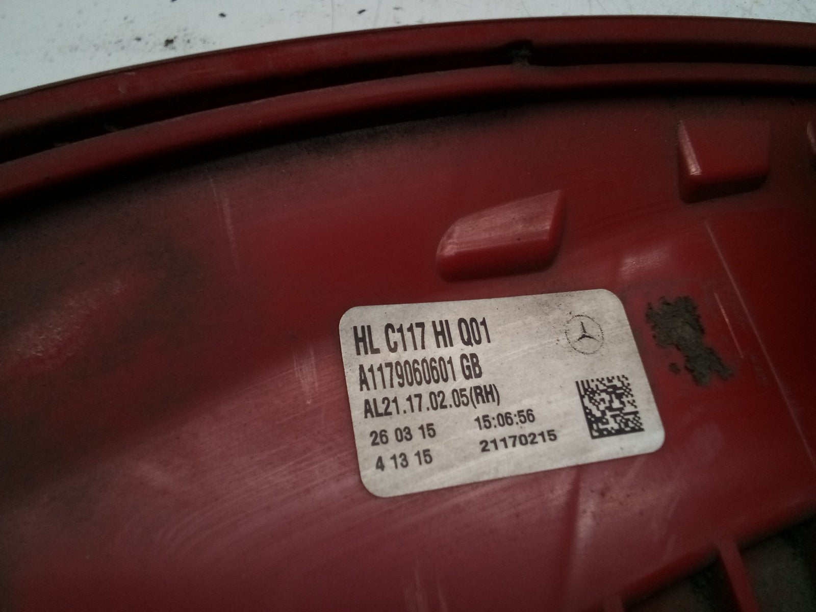 MERCEDES CLA W117 DRIVER SIDE RIGHT OS REAR TAIL LIGHT A1179060601 2015 FMT212