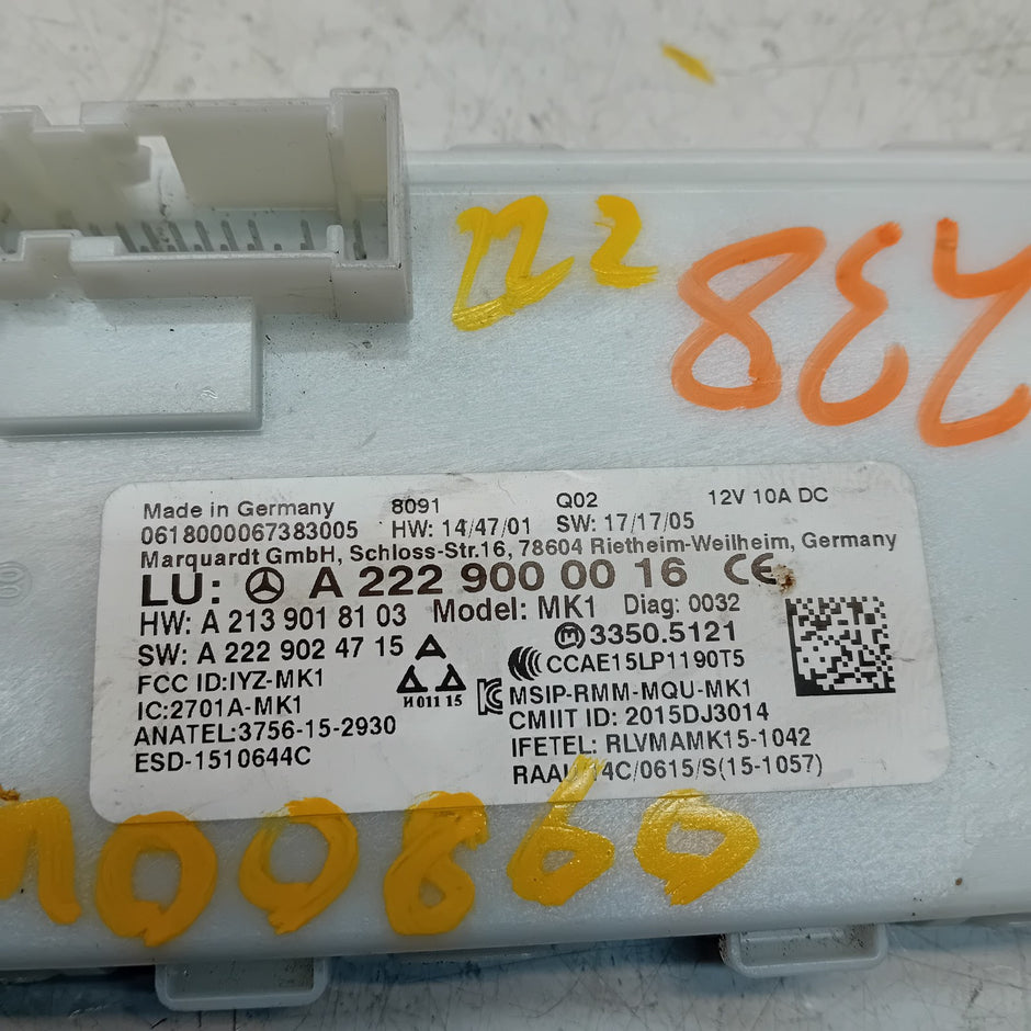 MERCEDES BENZ S-CLASS KEYLESS GO CONTROL UNIT W222 A2229000016 FM00860