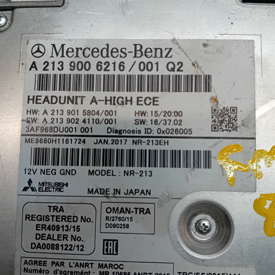 MERCEDES BENZ E-CLASS W213 2018 RADIO CD STEREO HEAD UNIT A2139006216 FM00810