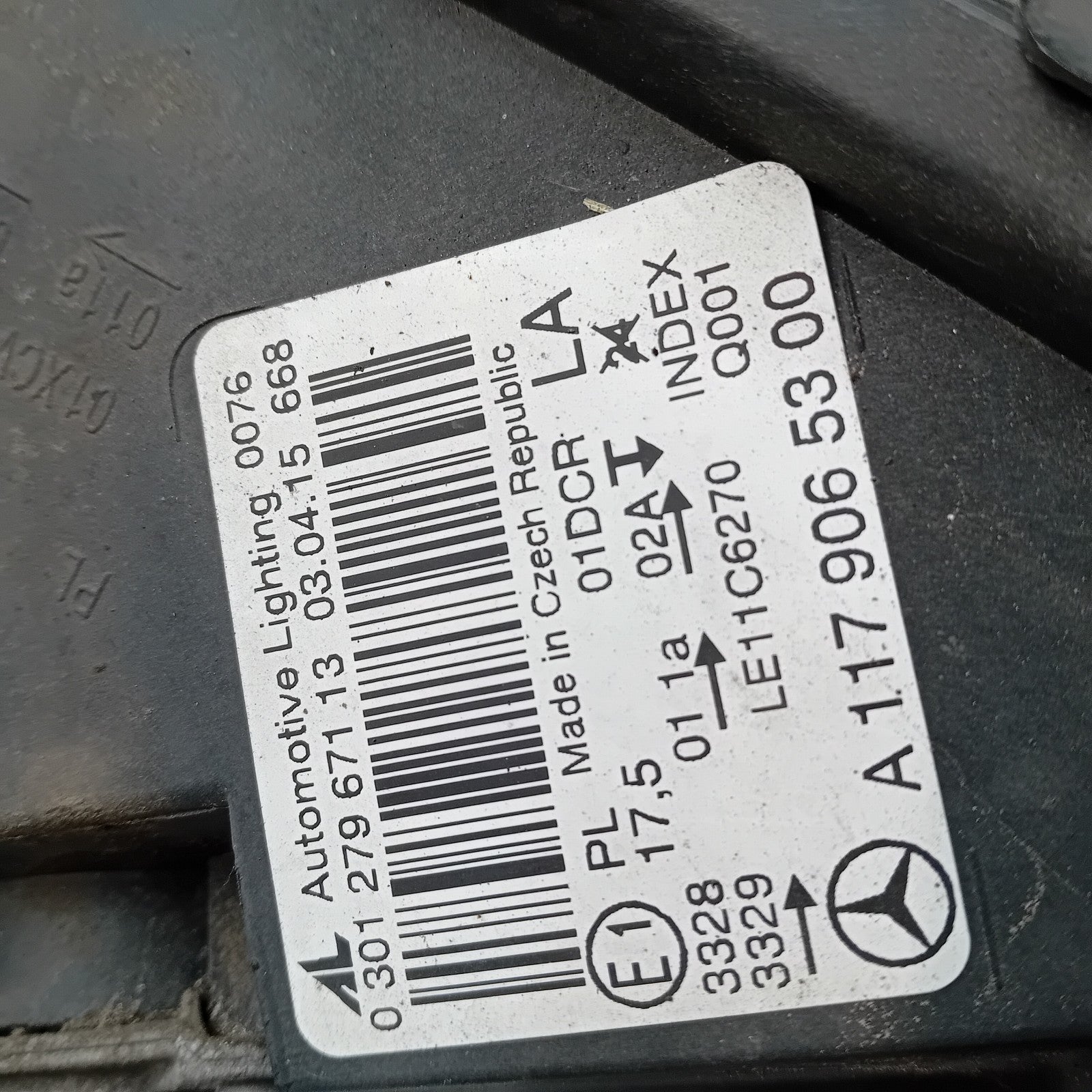 MERCEDES CLA-CLASS HEADLIGHT PASSENGER NS  LEFT A1179065300 2015 BI-XENON FMH178