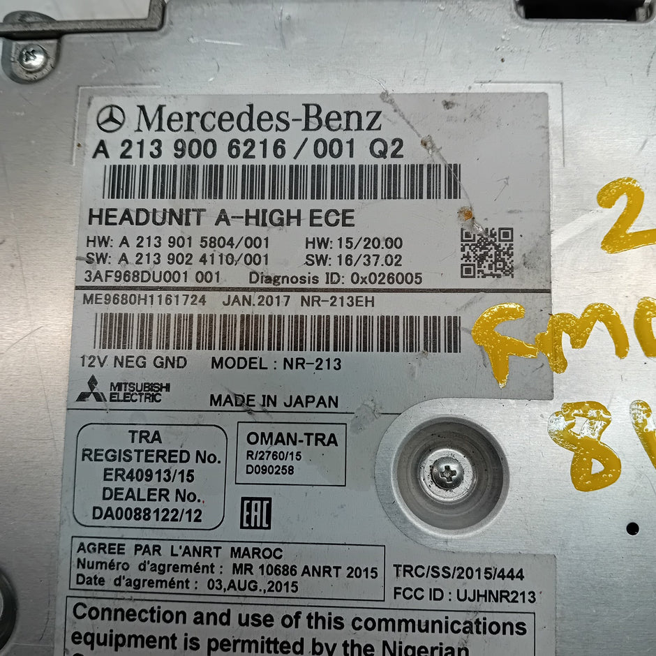 MERCEDES BENZ E-CLASS W213 2018 RADIO CD STEREO HEAD UNIT A2139006216 FM00810