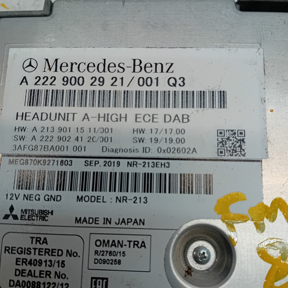 MERCEDES BENZ S-CLASS W222 2018 RADIO CD STEREO HEAD UNIT A2229002921 FM00811