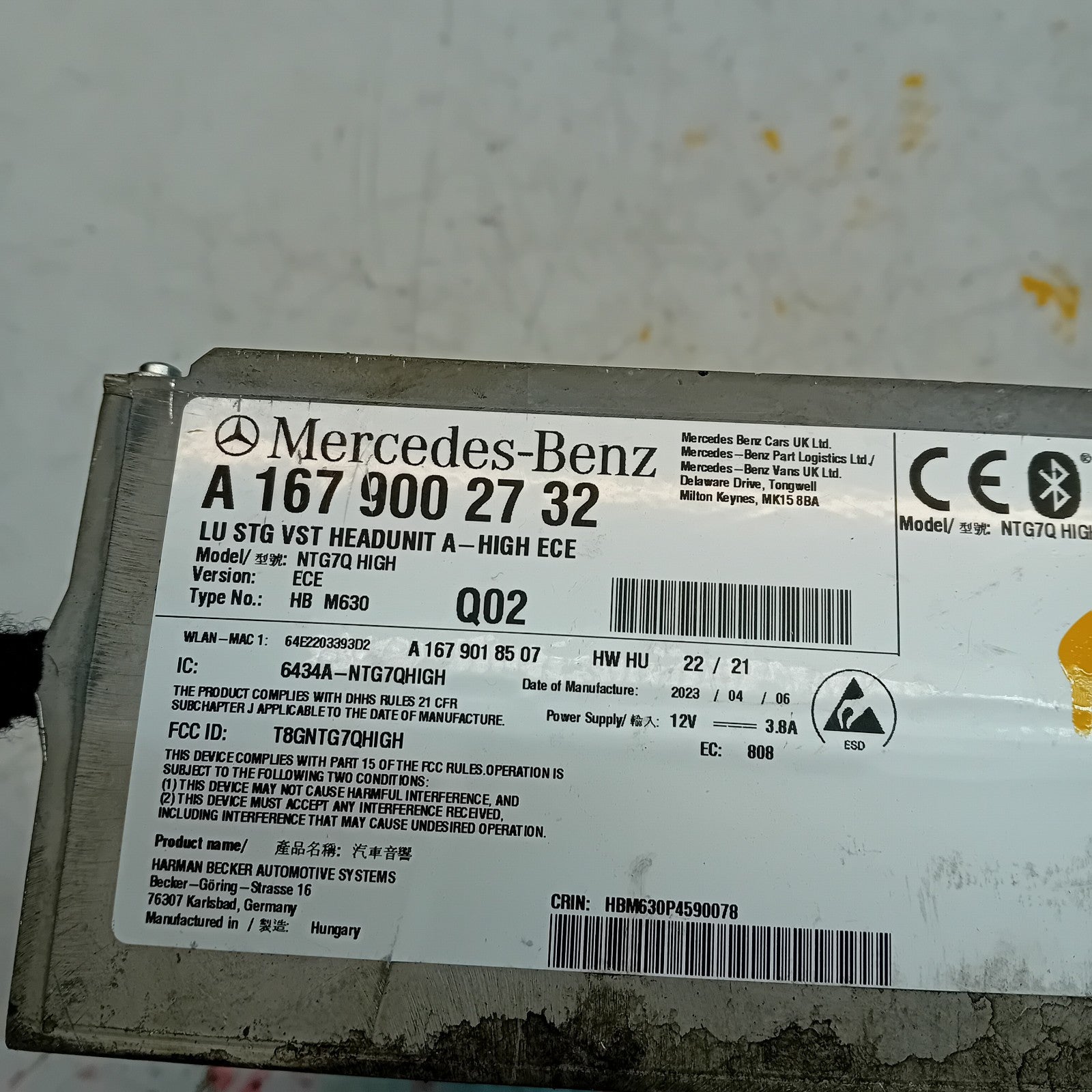 MERCEDES BENZ M-CLASS W167 RADIO SAT HEAD UNIT NTG7Q HIGH A1679002732 FM00904