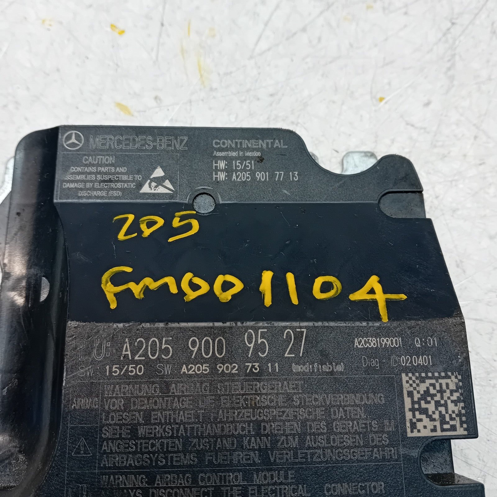 MERCEDES C-CLASS AIRBAG CONTROL MODULE W205 A2059009527 FM001104