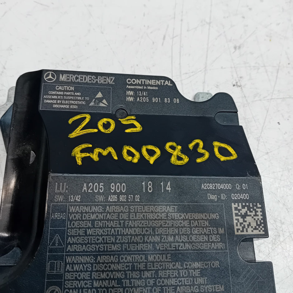 MERCEDES C-CLASS AIRBAG CONTROL MODULE W205 A2059001814 FM00830